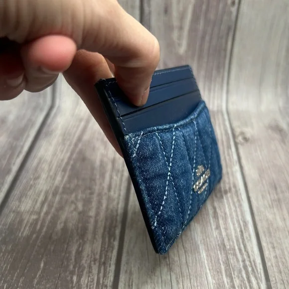 NEW COACH Denim & Leather Quilted Slim ID Card Case Compact Wallet - Picture 10 of 10